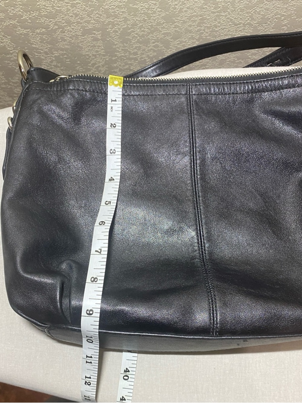 Coach Black Leather Shoulder Bag with Center Seam
